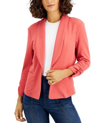 Bar Iii Knit-crepe Ruched-sleeve Blazer 
