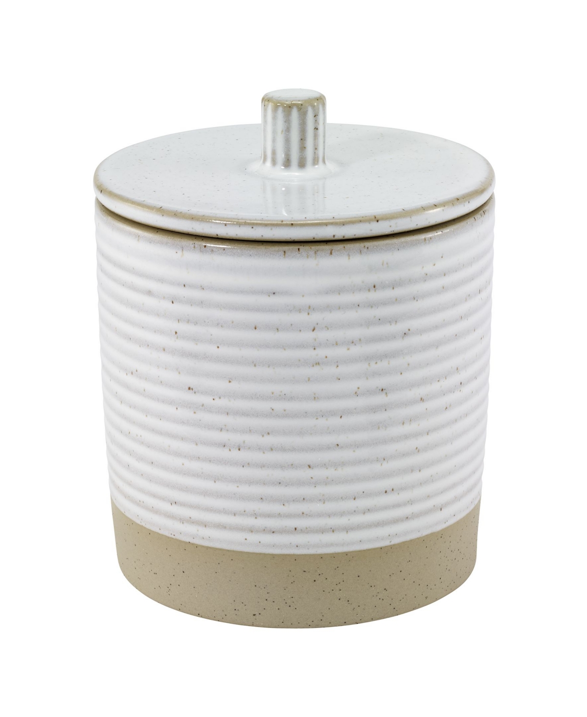 Drift Lines Textured Ribbed Ceramic Covered Jar - Linen