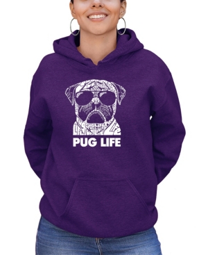 La Pop Art Women's Word Art Pug Life Hooded Sweatshirt In Purple