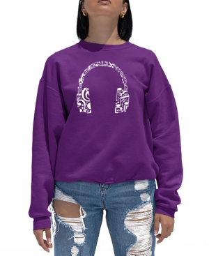 Women's Word Art Music Note Headphones Crewneck Sweatshirt