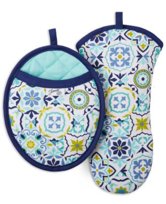 Fiesta Worn Tiles Oven Mitt & Pot Holder Set - Red 2 PC