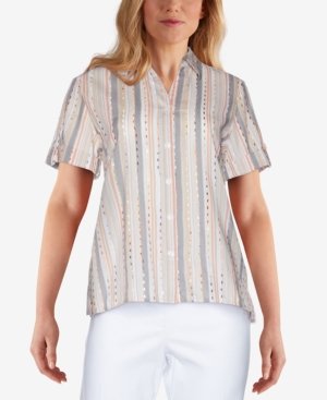 Alfred Dunner Petite Classics Eyelash Stripe Shirt In Tan
