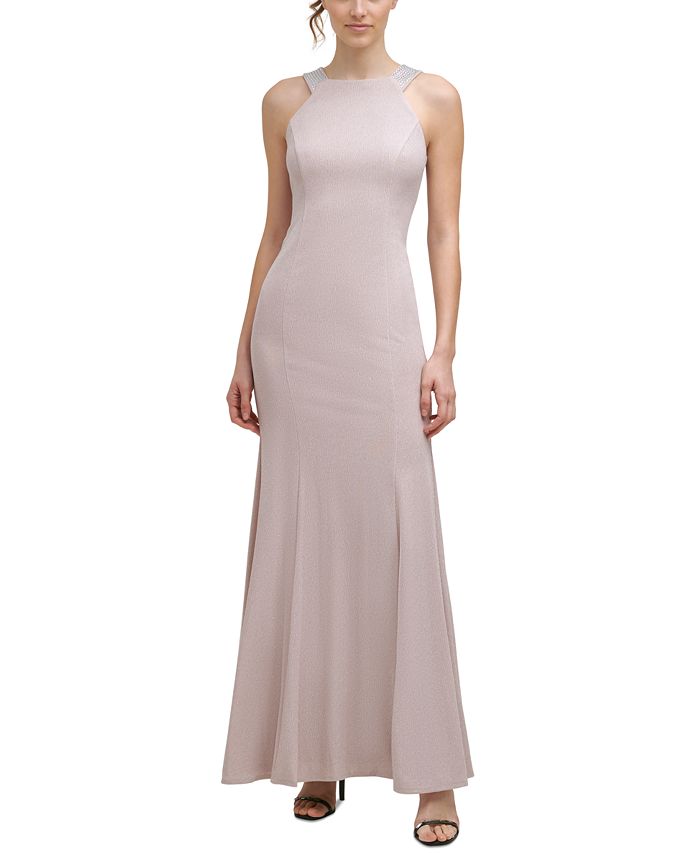Calvin Klein Embellished Metallic Halter Gown & Reviews - Dresses - Women - Macy's