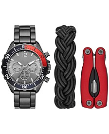 Men's Gunmetal Bracelet Watch & Bracelet Multi-Tool Gift Set 46mm
