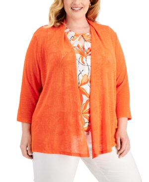 Kasper Plus Size Open-Front Knit Cardigan