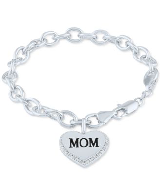 Diamond Mom Heart Charm Bracelet (1/10 ct. t.w.) in Sterling Silver