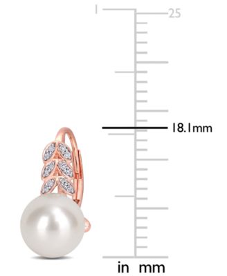 Cultured Freshwater Pearl (9mm) & Diamond (1/10 ct. t.w.) Leverback Drop Earrings in 10k Rose Gold