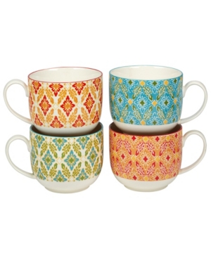 Certified International Damask Floral Set Of 4 Jumbo Cups 4 Assorted In Multicolor