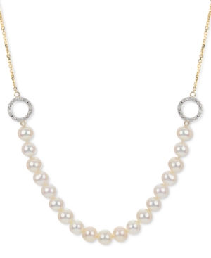 Macy's Cultured Freshwater Pearl (5-5-1/2mm) & Diamond Accent 18" Statement Necklace In 14k Gold In White