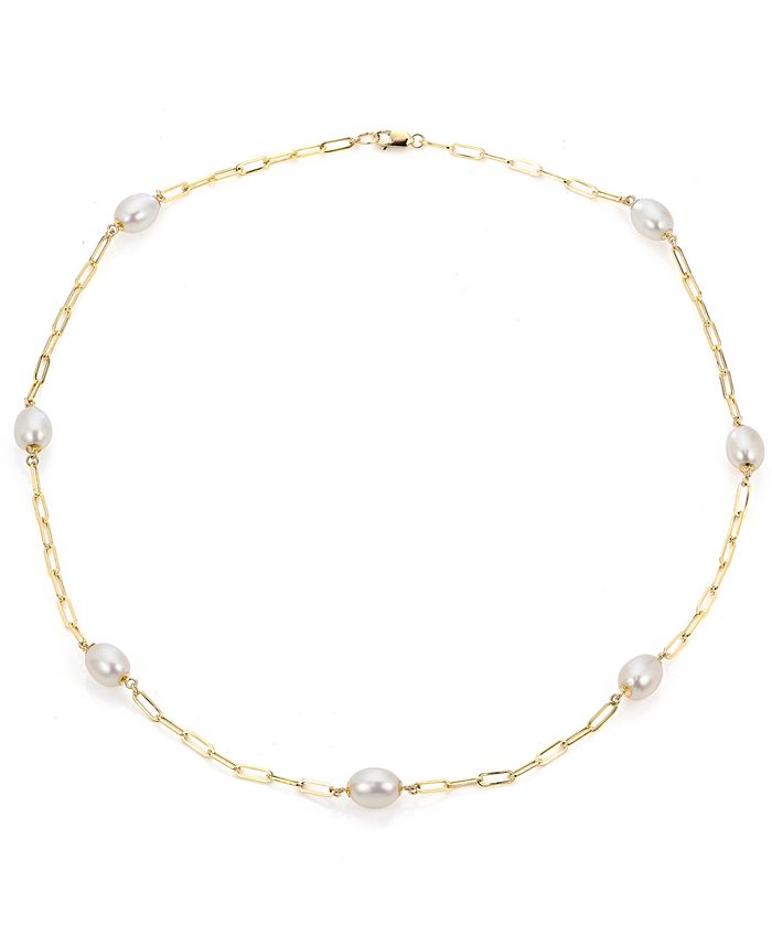 Macy's - Cultured Freshwater Pearl (7-8mm) Station 18" Statement Necklace in 14k Gold