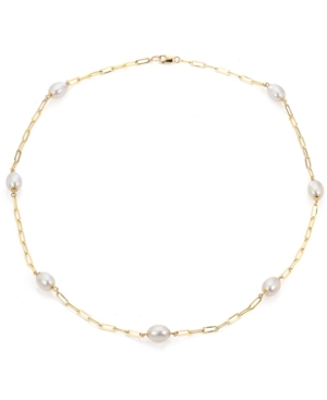 Macy's Cultured Freshwater Pearl (7-8mm) Paperclip Station 18" Statement Necklace In 14k Gold In 14k Yellow Gold