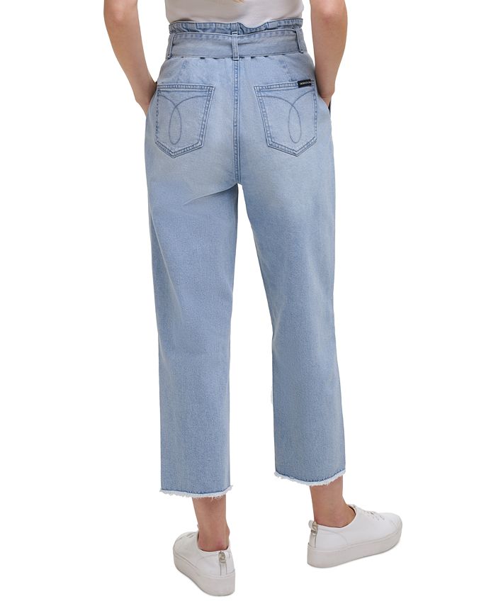 Calvin Klein Jeans High-Rise Belted Straight-Leg Cropped Jeans - Macy's