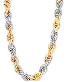 Cubic Zirconia Two-Tone Rope Link 24" Chain Necklace in Sterling Silver & 24k Gold-Plate