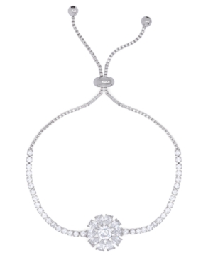Macy's Cubic Zirconia Sunflower Adjustable Bolo Bracelet In Silver Plate In Silver