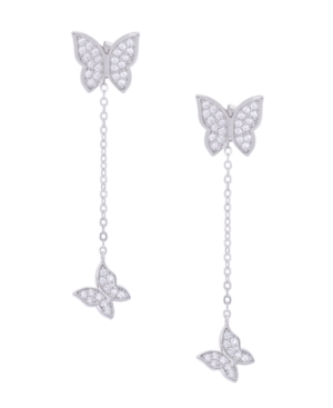 Macy's Cubic Zirconia Butterfly Chain Earrings In Silver Plate In Silver