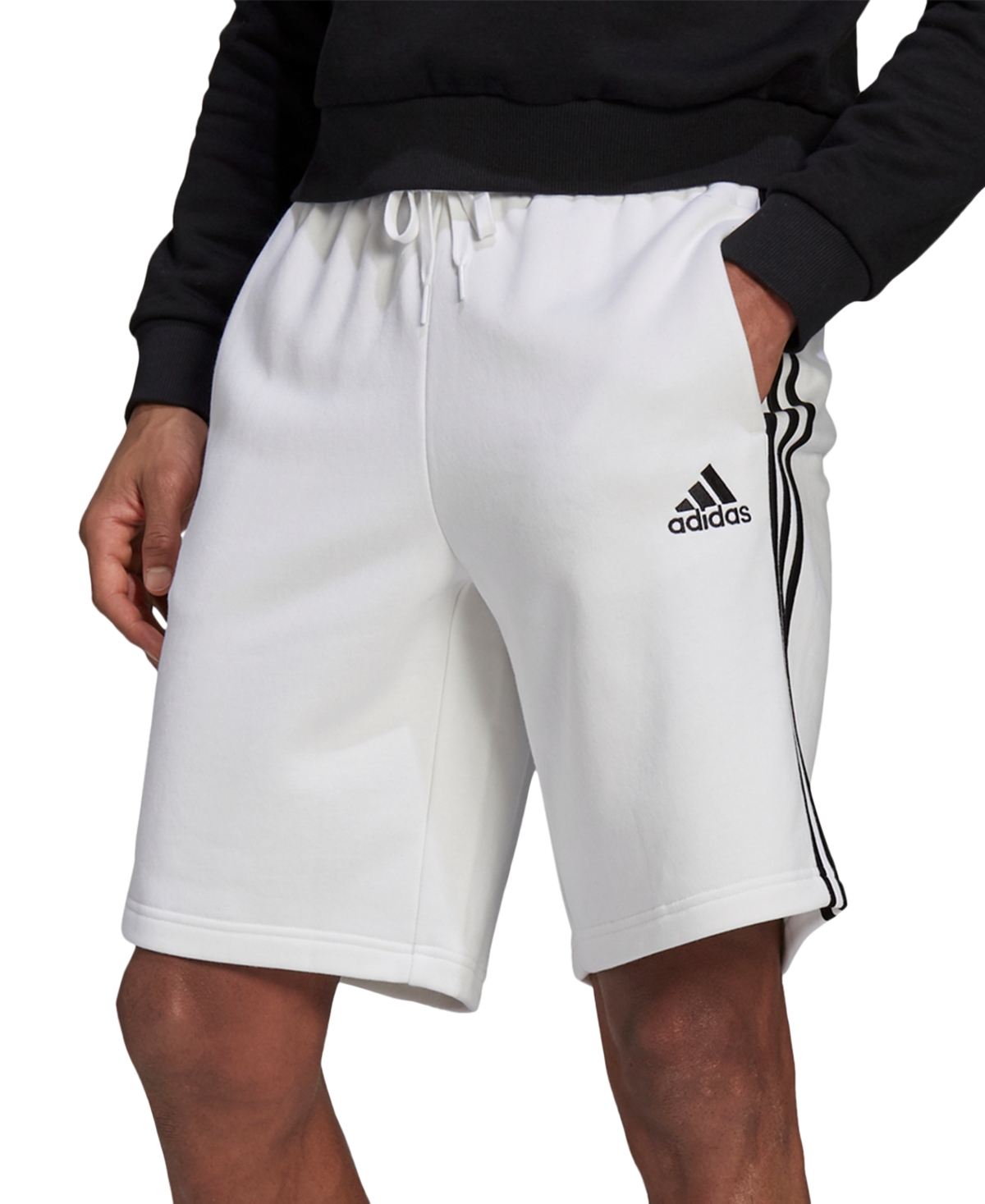 Adidas Originals Men's 3-stripes 10" Fleece Shorts In White,blk