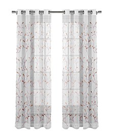Wavy Leaves Embroidered Sheer Curtain Panel, 54" x 84"