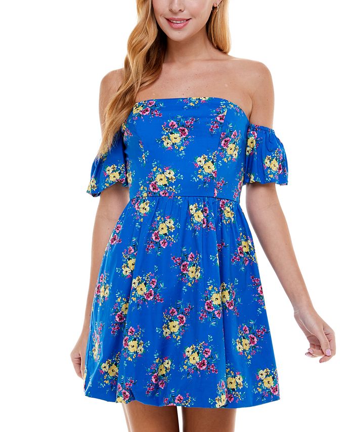 city studios juniors off the shoulder fit & flare dress $60 City Studios Juniors' Women's Blue Off-The-Shoulder Fit & Flare Dress  Size M