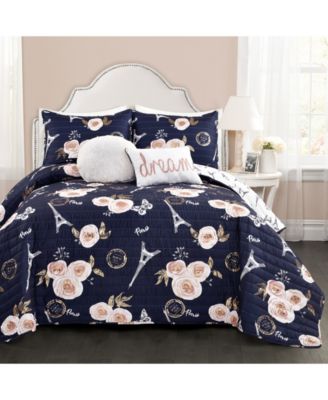 Lush Decor Vintage Like Paris Rose Butterfly Script Quilt Set