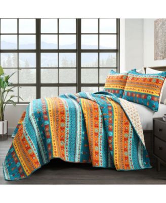 Boho Watercolor Border 3 Piece Quilt Set, King