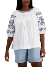 Plus Size Embroidered Smocked Top