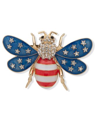Anne Klein - Gold-Tone Pav&eacute; Red, White & Blue Bee Pin