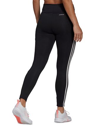 adidas Ladies' 3-Stripe High Rise Waistband 3/4 Capri Legging Tight Pants  (Black, X-Large) 
