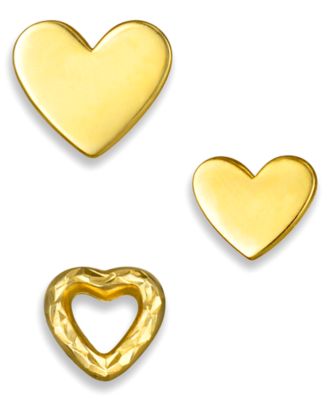 Macy's - 3-Pc. Set Graduated Heart Single Stud Earrings in 10k Gold