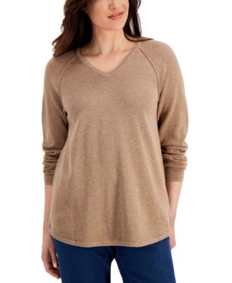 Solid V-Neck Curved-Hem Sweater, Created for Macy's
