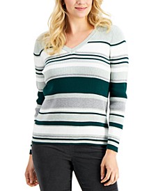Petite Blair Striped Cotton Sweater, Created for Macy's