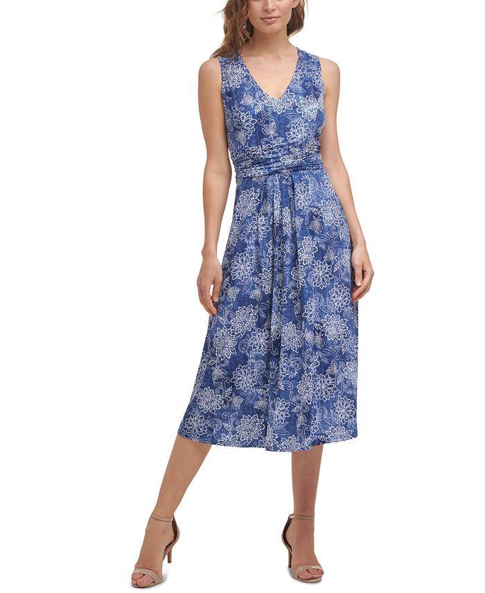 Jessica Howard Petite Printed Ruched-Waist Dress - Macy's