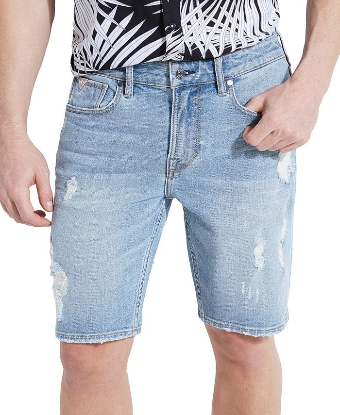 GUESS Distressed Slim Denim Shorts - Macy's