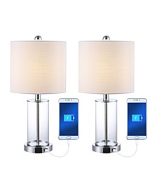 Abner Glass Modern Contemporary USB Charging LED Table Lamp, Set of 2