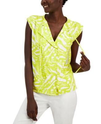 Alfani - Abstract-Print Drawstring-Neck Top
