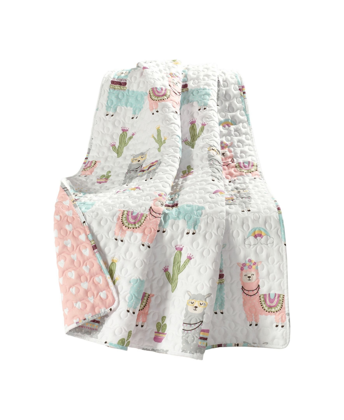 Lush Decor Southwest Llama Cactus Throw For Kids, 60" X 50" In White,blush