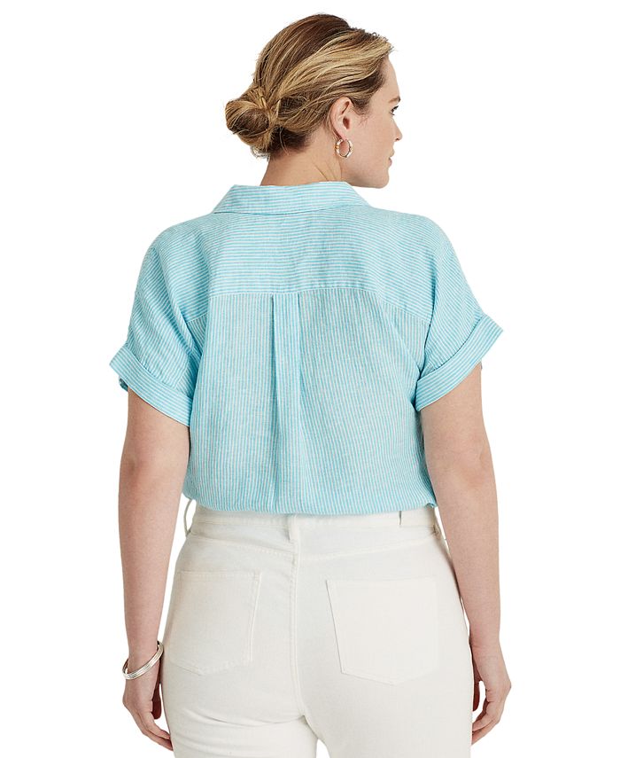 Lauren Ralph Lauren Plus Size Striped Linen Top - Macy's