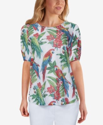 Ruby Rd. - Petite Parrot-Print Embellished Top