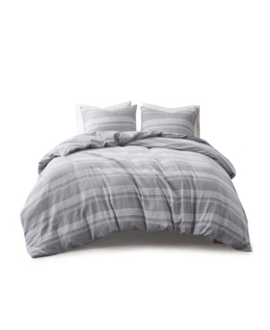 Clean Spaces Closeout!  Oakley Full/queen 3 Piece Striped Yarn Dyed Duvet Cover Set Bedding In Gray
