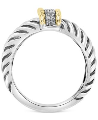 EFFY&reg; Diamond Triple Row Statement Ring (1/6 ct. t.w.) in Sterling Silver & 18k Gold