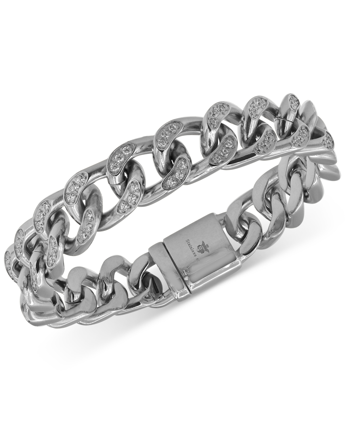 Men's Cubic Zirconia Curb Link Bracelet - Stainless Steel