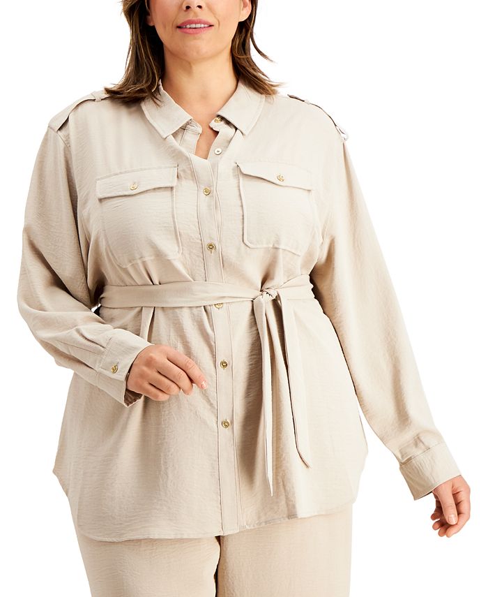 Calvin Klein Plus Size Belted Utility Tunic - Macy's