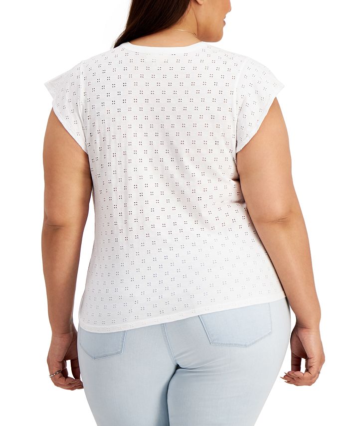 Style & Co Plus Size Cotton Eyelet Top, Created for Macy's Macy's