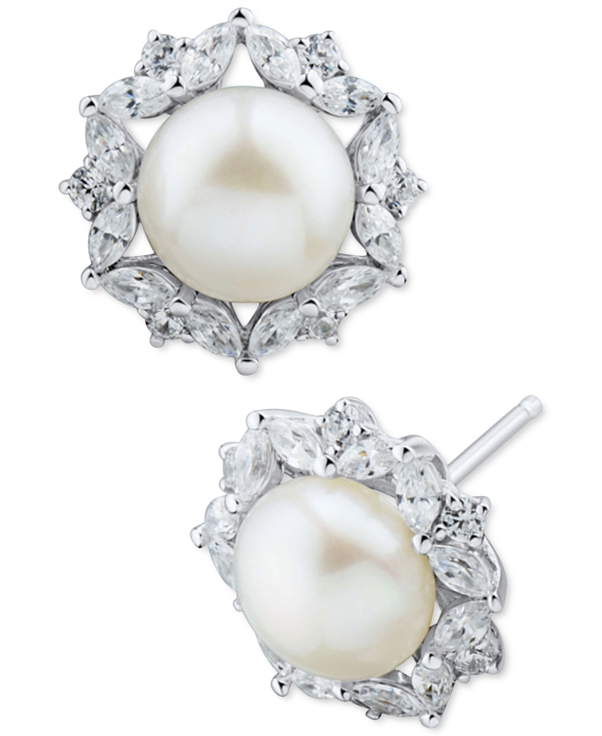 Arabella Cultured Freshwater Pearl (8mm) & Cubic Zirconia Stud Earrings in Sterling Silver