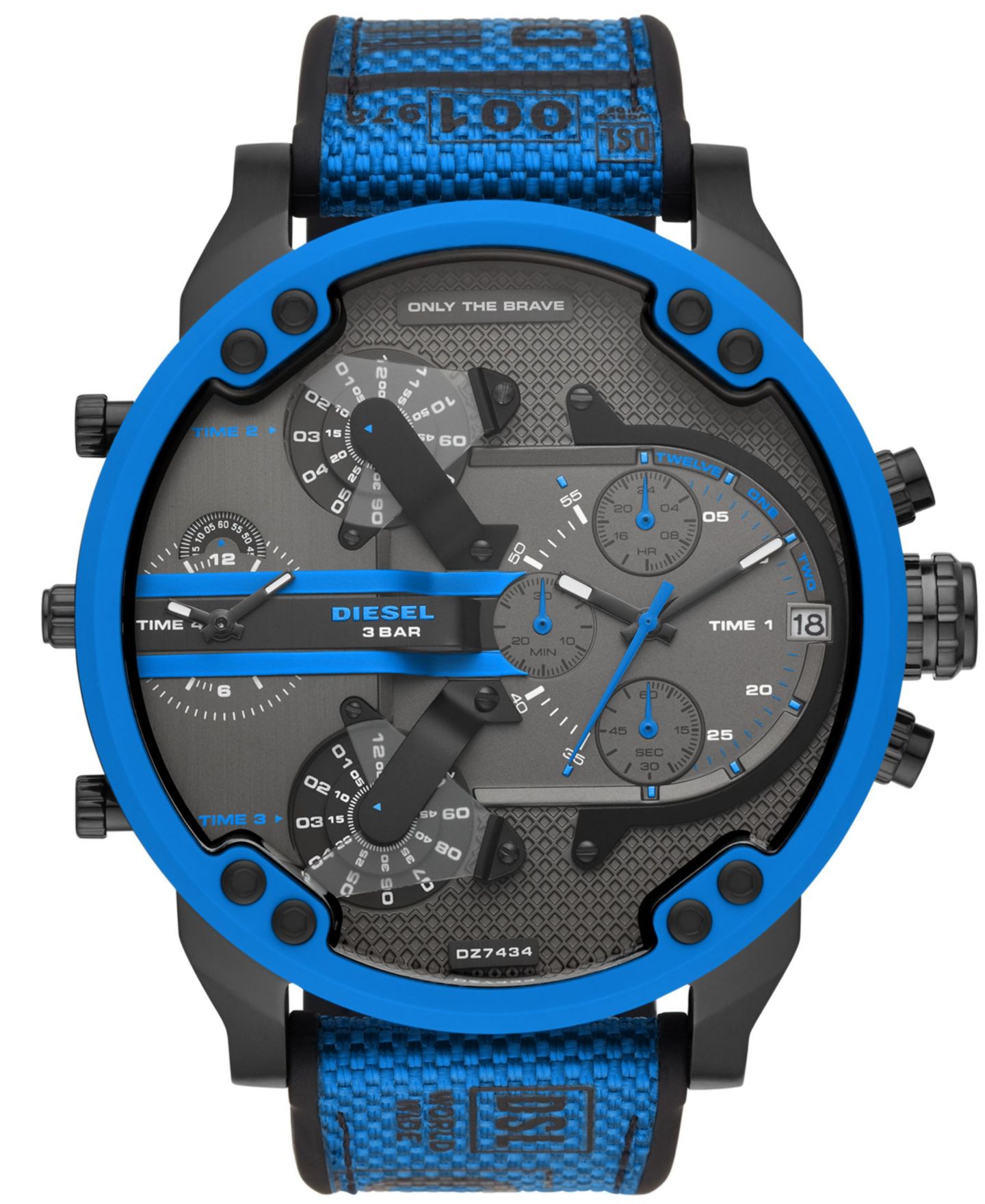 Мужские часы Diesel Mr Daddy 2.0 с синим силиконовым ремешком и пряжкой, 57 мм — фото 1
