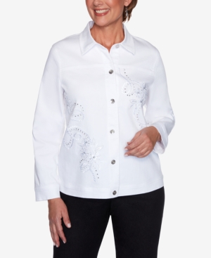 ALFRED DUNNER PLUS SIZE ANCHOR'S AWAY ROPE EMBROIDERED JACKET