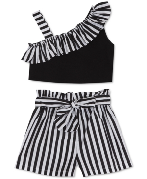 Rare Editions Baby Girls 2-Pc One-Shoulder Top & Stripe Shorts Set