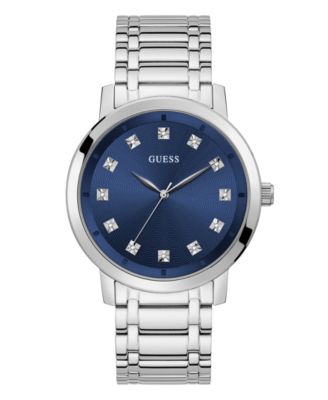 GUESS - Men's Diamond-Accent Silver-Tone Stainless Steel Watch 44mm