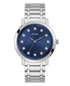 Men's Diamond-Accent Silver-Tone Stainless Steel Watch 44mm