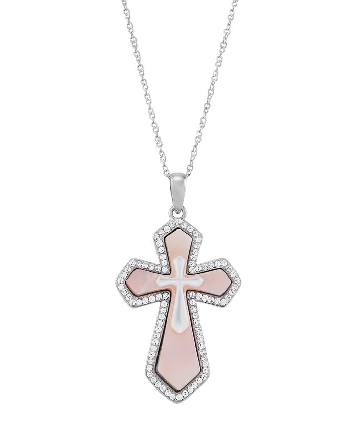Macy's - Mother-of-Pearl & Crystal Cross 18" Pendant Necklace in Sterling Silver