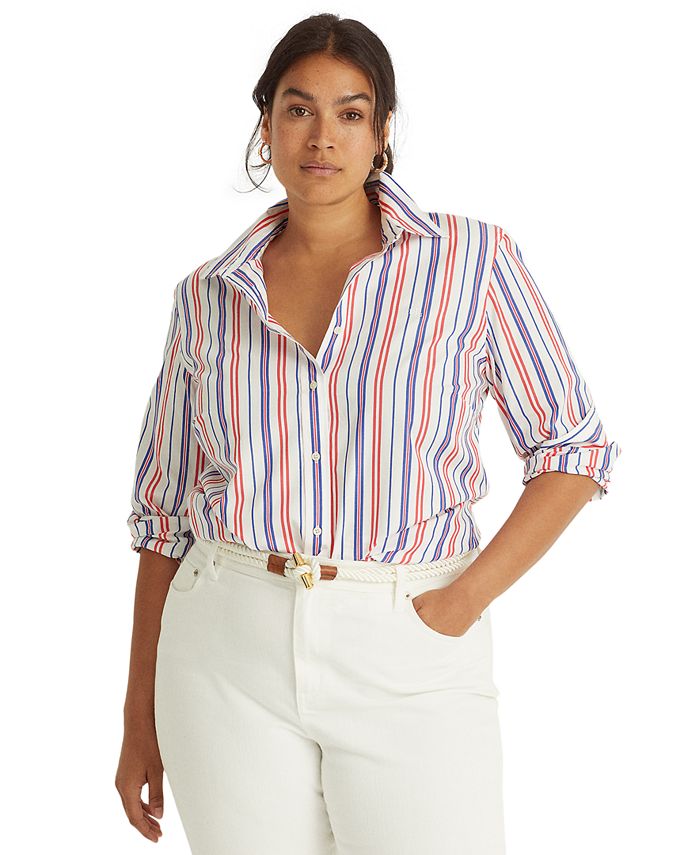 Lauren Ralph Lauren Cotton Striped Buttoned Top - Macy's